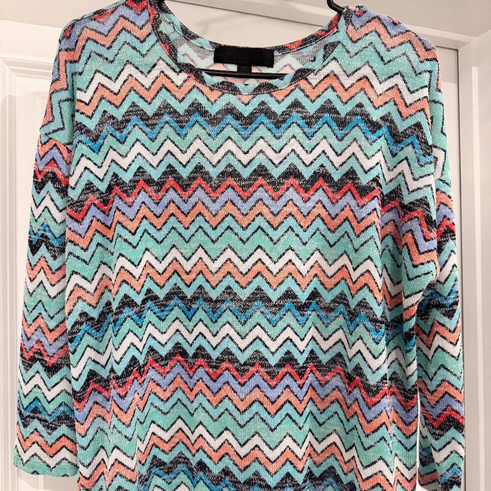 Almost Famous Chevron Knitted Blouse, Multi-Color, 3/4 Sleeve - Size XL
